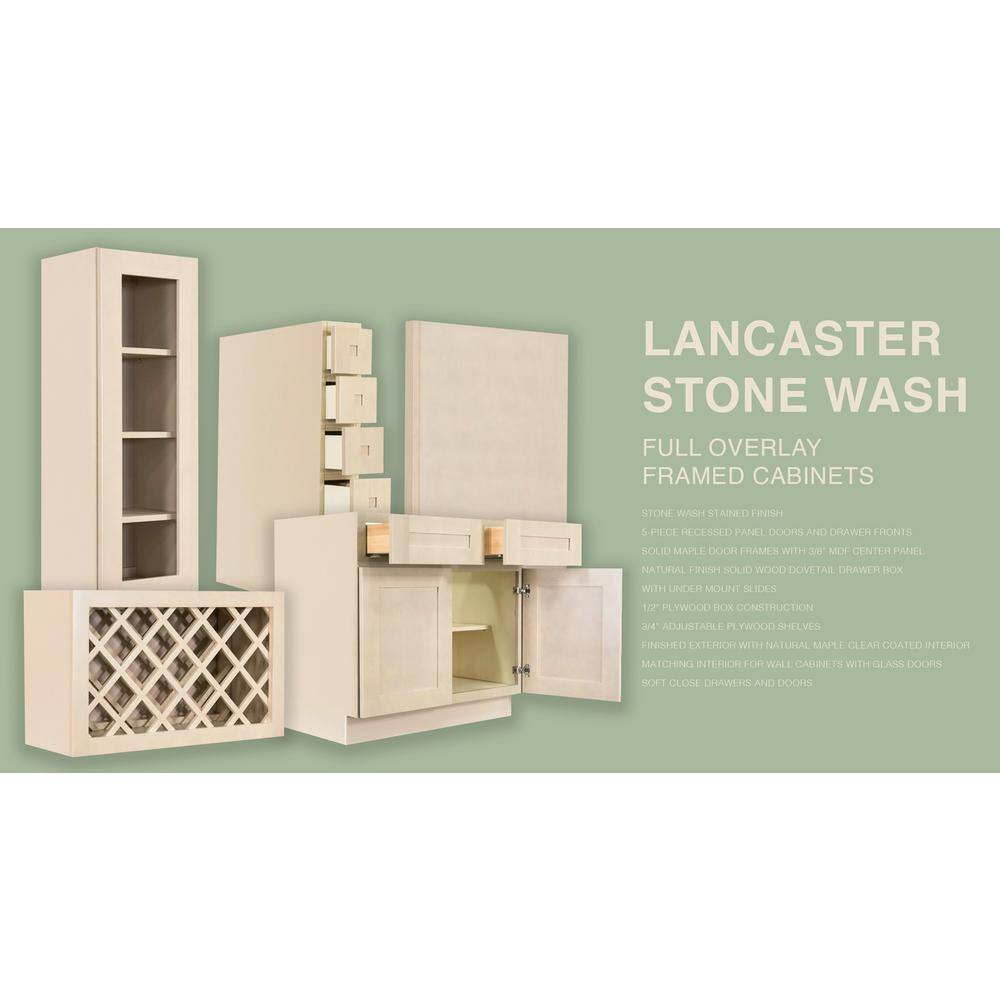 LIFEART CABINETRY Lancaster Shaker Assembled 36 in. x 34.5 in. x 24 in. Base Diagonal Cabinet in Stone Wash
