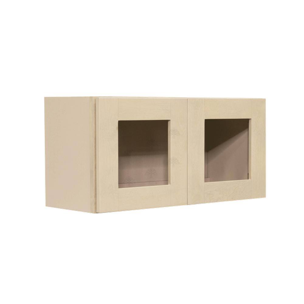 LIFEART CABINETRY Lancaster Shaker Assembled 30x15x12 in. Wall Mullion Door Cabinet with 2 Doors in Stone Wash