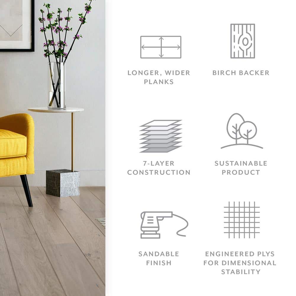 ASPEN FLOORING Stonehenge White Oak 5/8 in. T x 7 in. W Wire Brushed Engineered Hardwood Flooring (25 sqft/case)