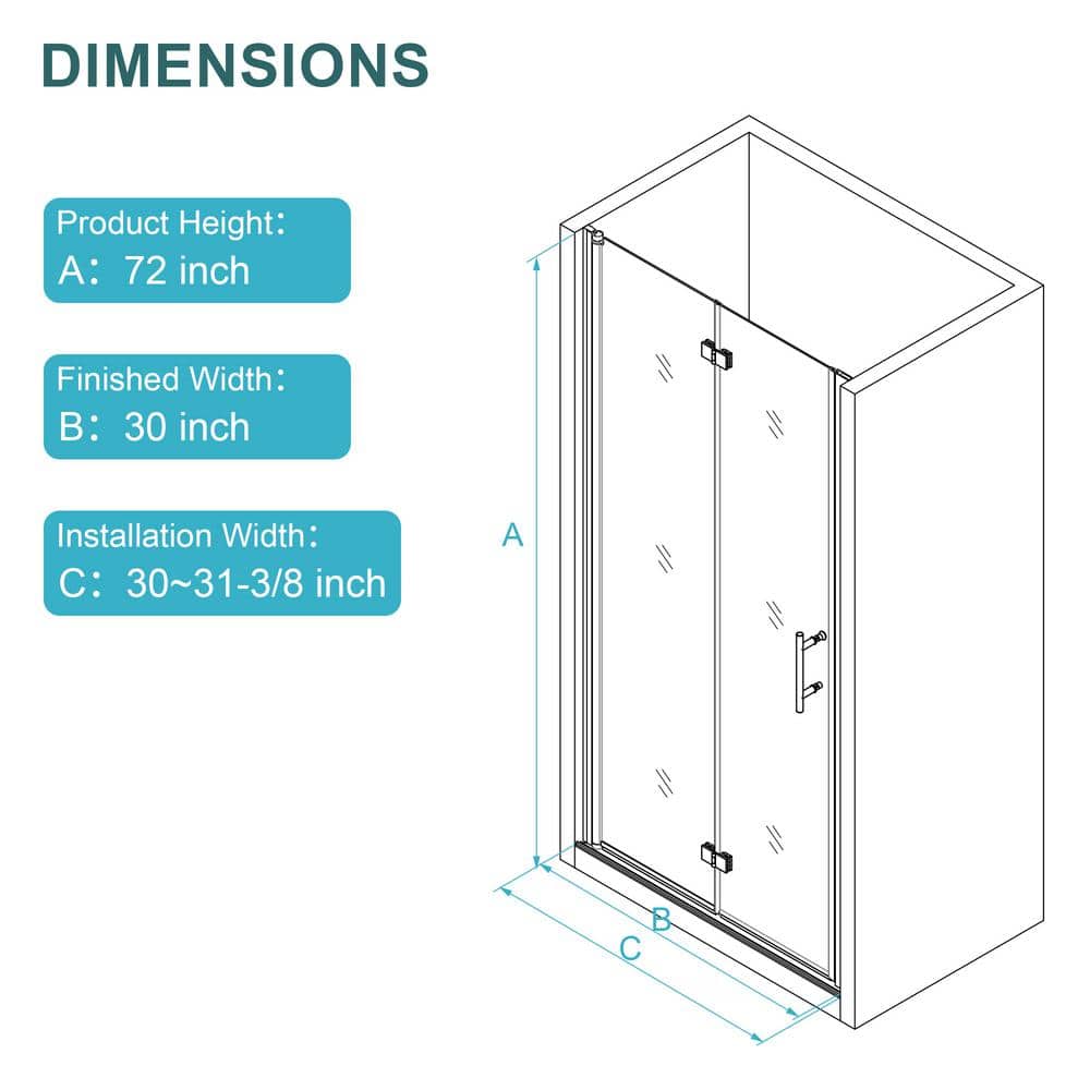 stufurhome LOD 30 in. W x 72 in. H Bifold Shower Semi-Frameless Shower Door in Chrome Finish with Clear Glass
