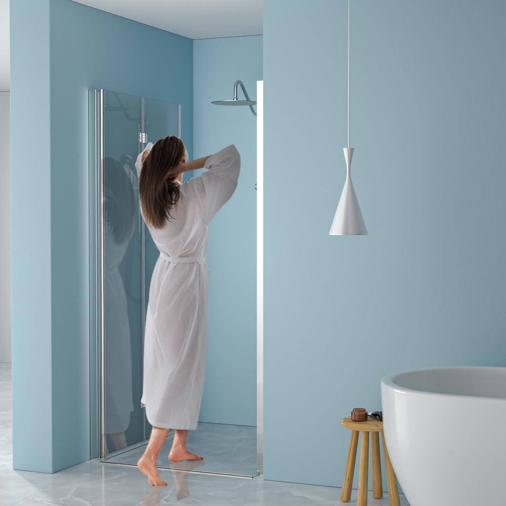 stufurhome LOD 36 in. W x 72 in. H Bifold Shower Semi-Frameless Shower Door in Chrome Finish with Clear Glass
