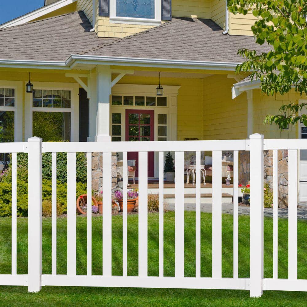 WamBam Fence Sturbridge Vinyl Yard and Pool Fence w/Post and No Dig Steel Pipe Anchor Kit 4 ft. H x 6 ft. W