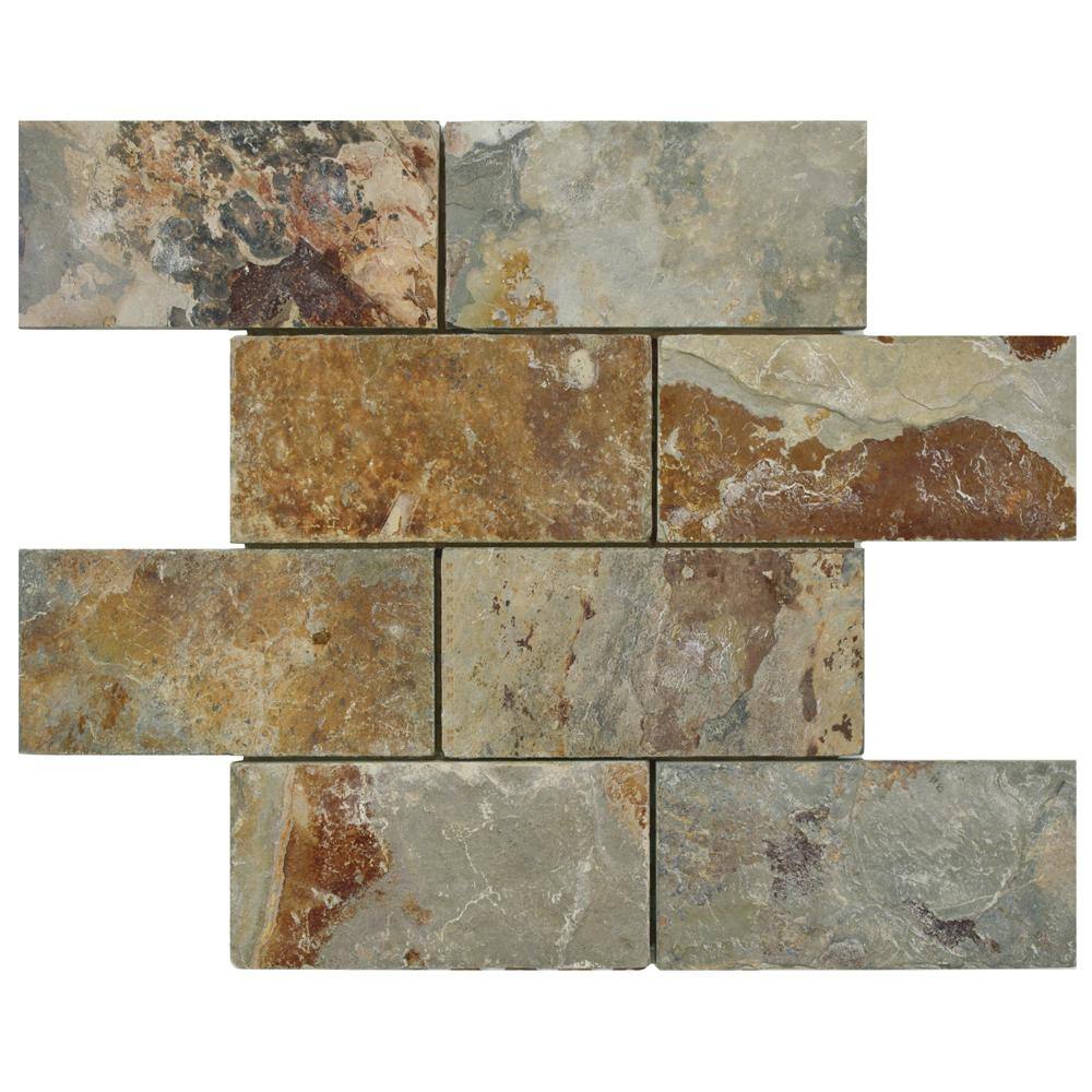 Merola Tile Crag Subway Sunset 11-3/4 in. x 11-3/4 in. x 10 mm Slate Mosaic Tile