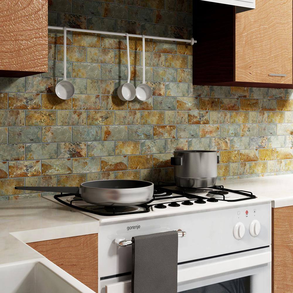 Merola Tile Crag Subway Sunset 11-3/4 in. x 11-3/4 in. x 10 mm Slate Mosaic Tile