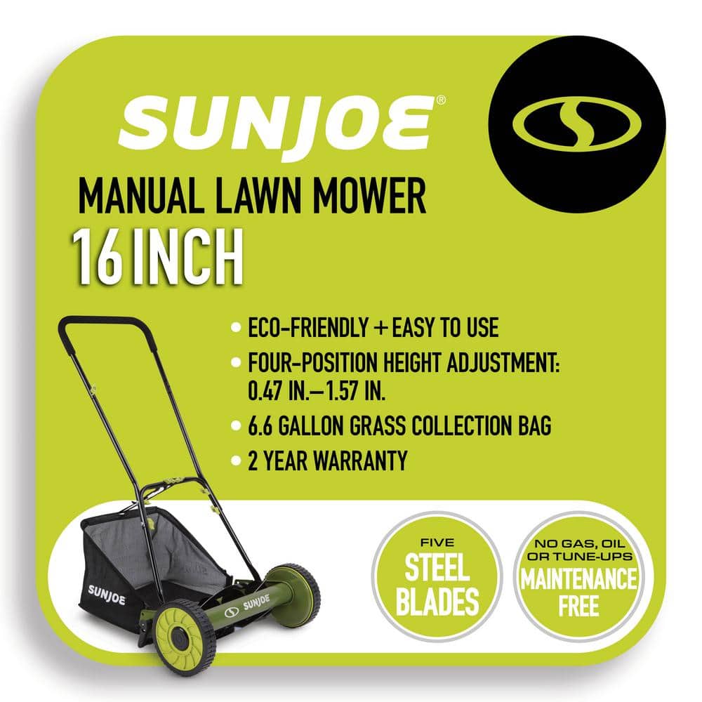 Sun Joe Mow Joe 16 in. Manual Push Walk Behind Reel Mower with Catcher