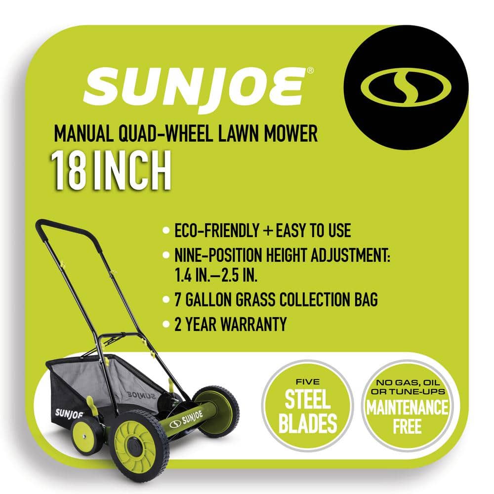 Sun Joe Mow Joe 18 in. Manual Push Walk Behind Reel Mower with Catcher