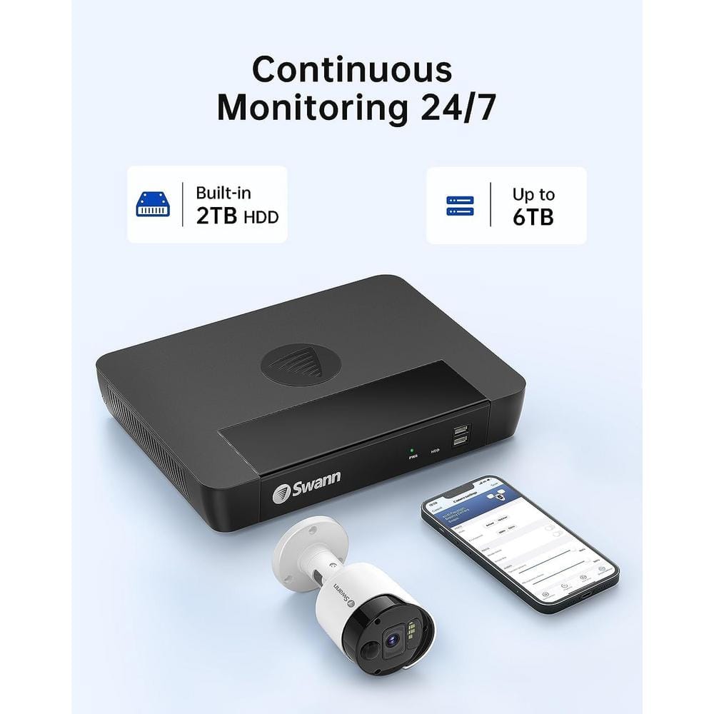 Swann Master NVR-8580 8-Channel 4K 2TB NVR Surveillance System with 4 Wired Indoor/Outdoor Bullet Security Cameras