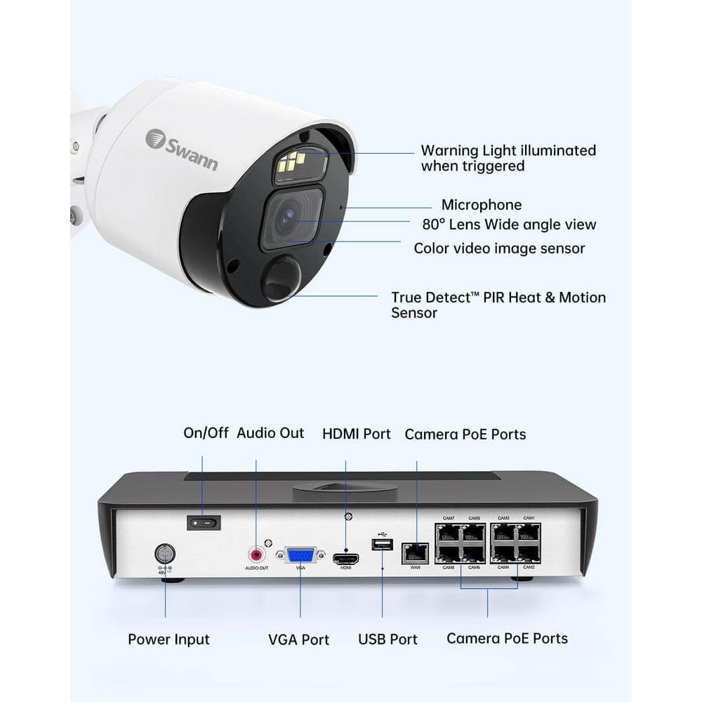 Swann Master NVR-8580 8-Channel 4K 2TB NVR Surveillance System with 4 Wired Indoor/Outdoor Bullet Security Cameras