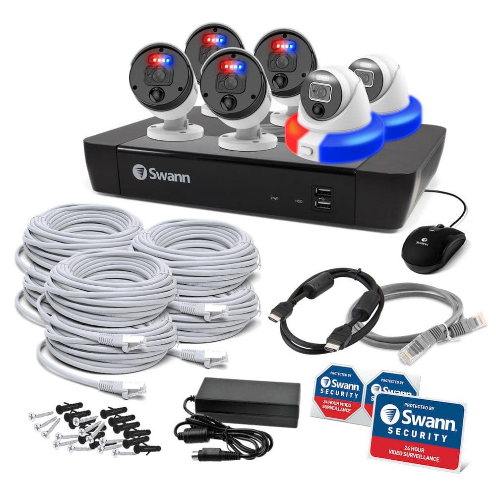 Swann 8-Channel 4K Upscale 2TB NVR Security Camera System with 4 Wired Bullets and 2 Wired Domes