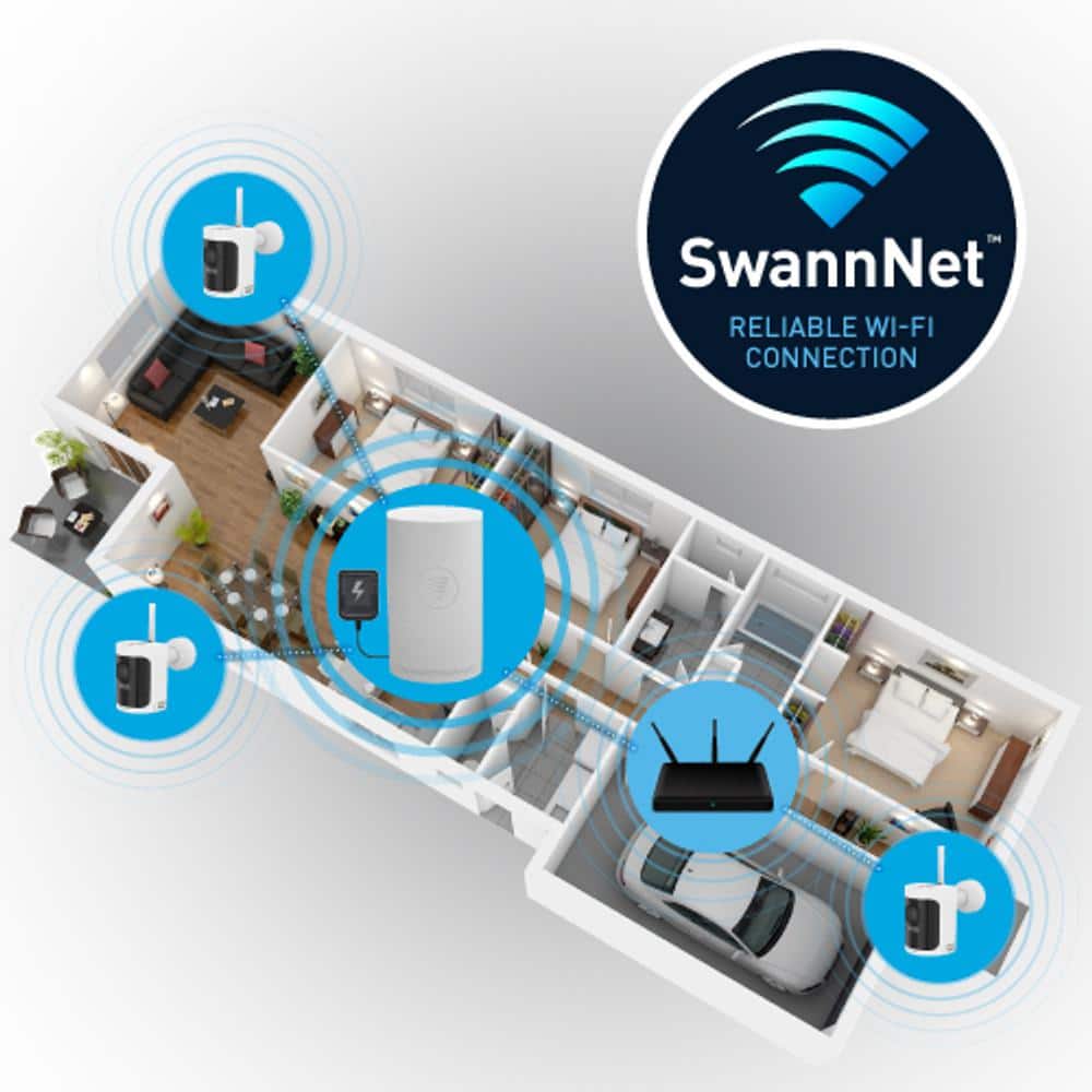 Swann AllSecure600 8-Channel 2K Wire-Free HD Wireless 64GB Micro SD NVR Security Camera System with 3 Wi-Fi Bullet Cameras