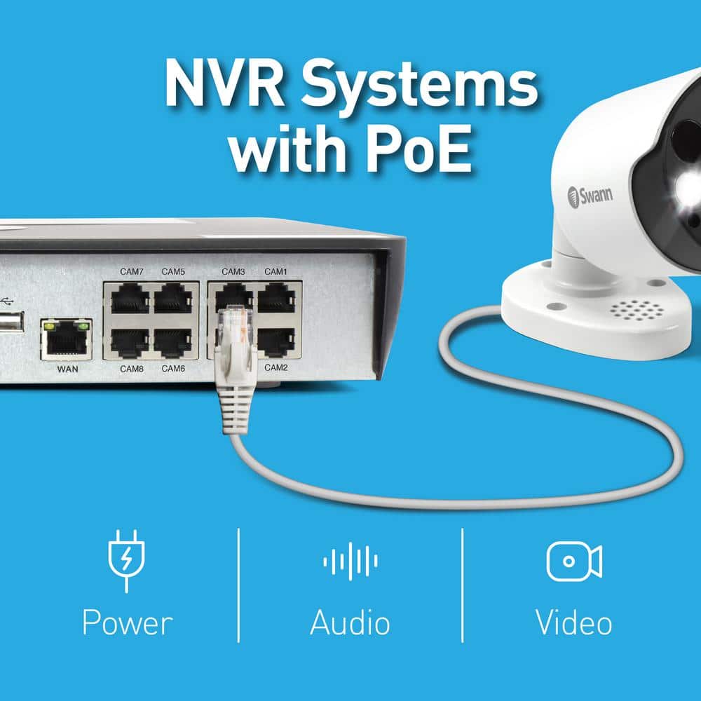 Swann 8-Channel 2TB NVR with 4 PoE Cat5 4K UHD Cameras with Free Face Detection