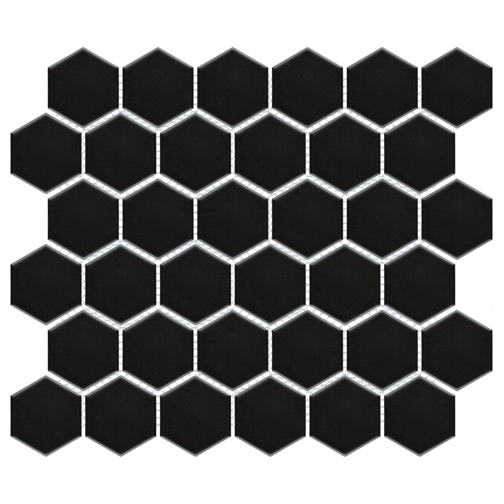 Merola Tile Metro Hex 2 in. Matte 11-1/8 in. x 12-5/8 in. Black Porcelain Mosaic (9.64 sq. ft. / Case)