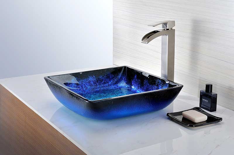 ANZZI Kuku Deco-Glass Vessel Sink, Blazing Blue, 15.125 x 15.125 x 4 in