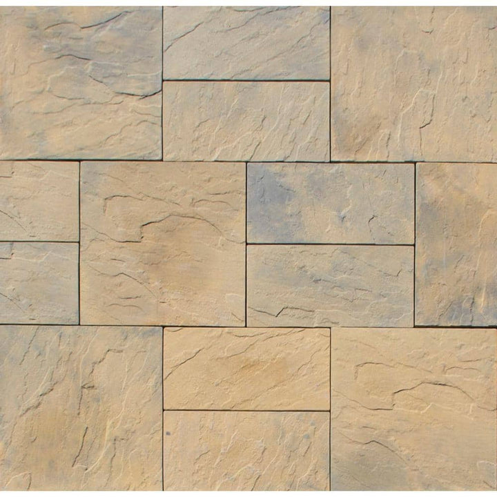 Nantucket Pavers Patio-on-a-Pallet 12in. x 24in. and 24in. x 24in. Concrete Tan Variegated Basketweave Yorkstone Paver(18 Pcs/48 Sq Ft)