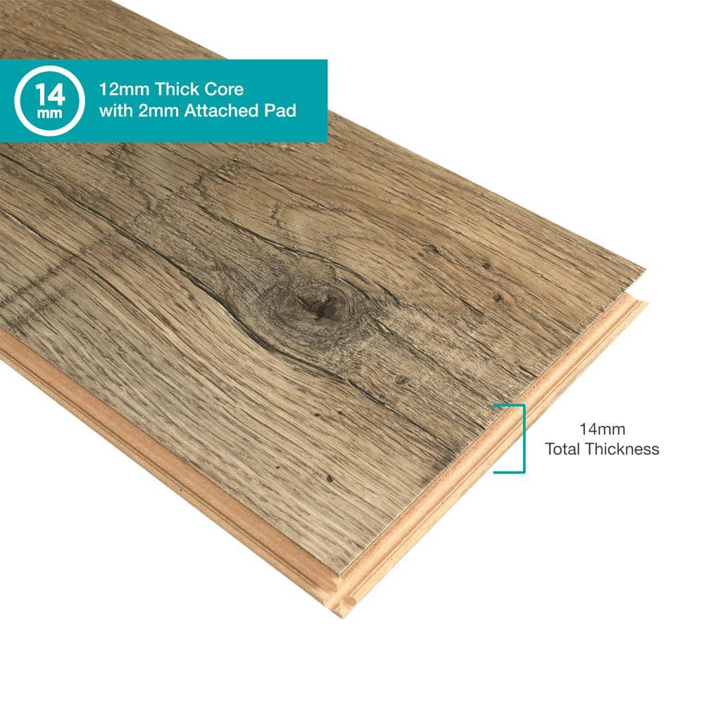 Pergo Defense+ Tanned Chester Oak 14 mm T x 7.4 in. W Waterproof Laminate Wood Flooring (17.18 sqft/case)