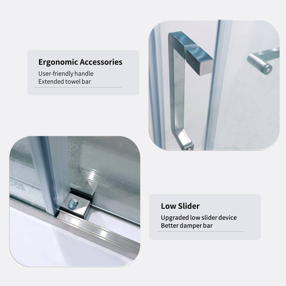 Tenleaf 56 to 60 in. W x 75 in. H Single Sliding Semi-Frameless Shower Door in Brushed Nickel with Clear Glass