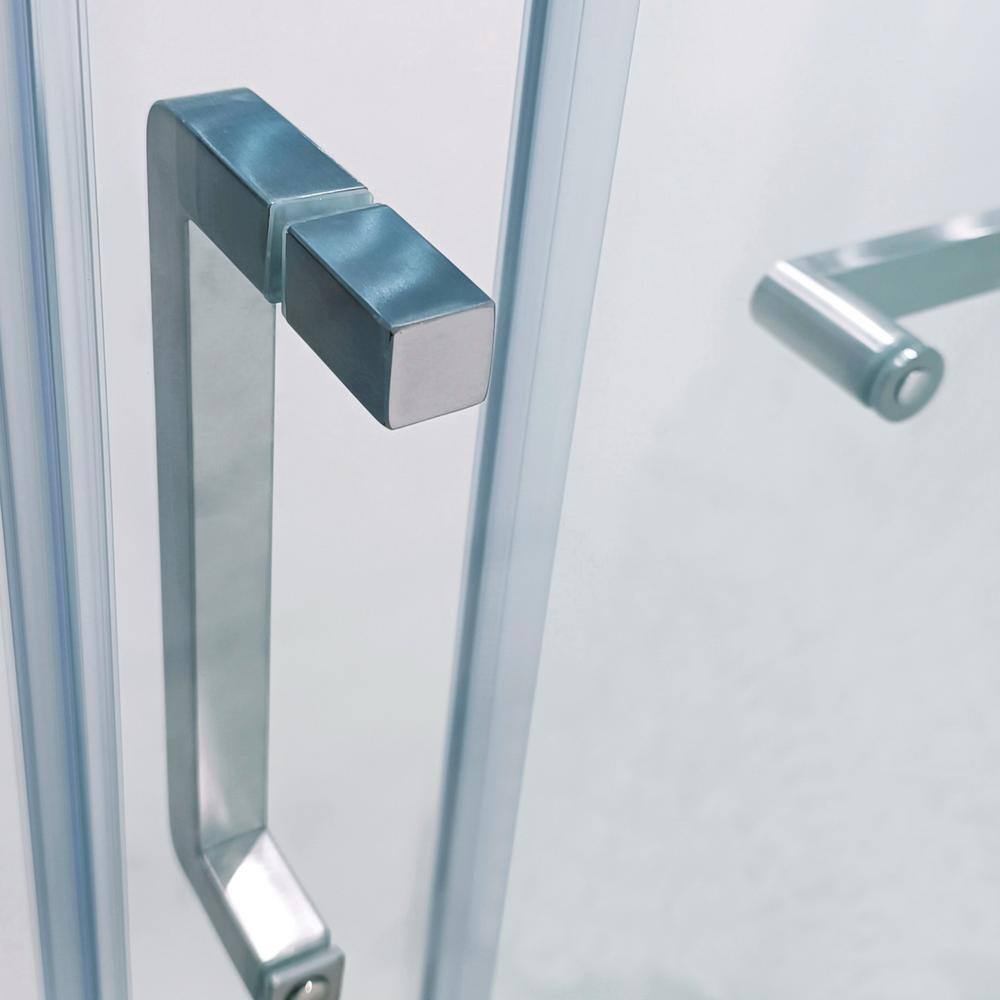 Tenleaf 56 to 60 in. W x 75 in. H Single Sliding Semi-Frameless Shower Door in Brushed Nickel with Clear Glass