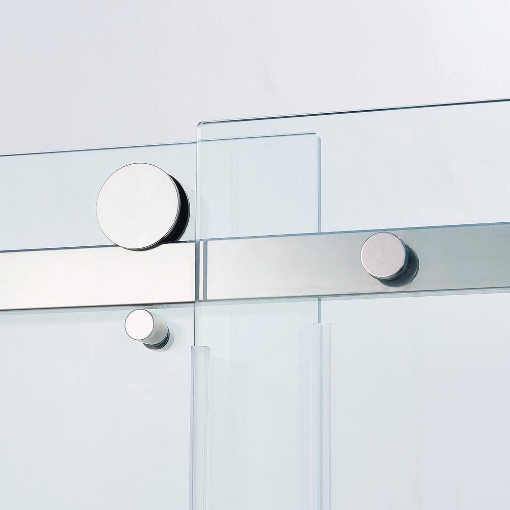 Tenleaf 56 to 60 in. W x 75 in. H Single Sliding Semi-Frameless Shower Door in Brushed Nickel with Clear Glass
