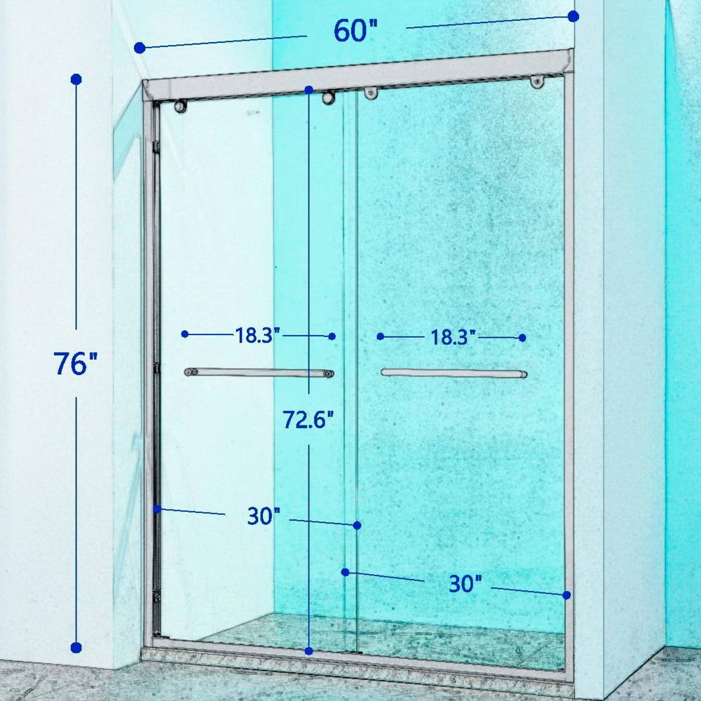 Tenleaf 56 to 60 in. W x 76 in. H Double Sliding Aluminium Alloy Frame Shower Door in Chrome with Clear Glass