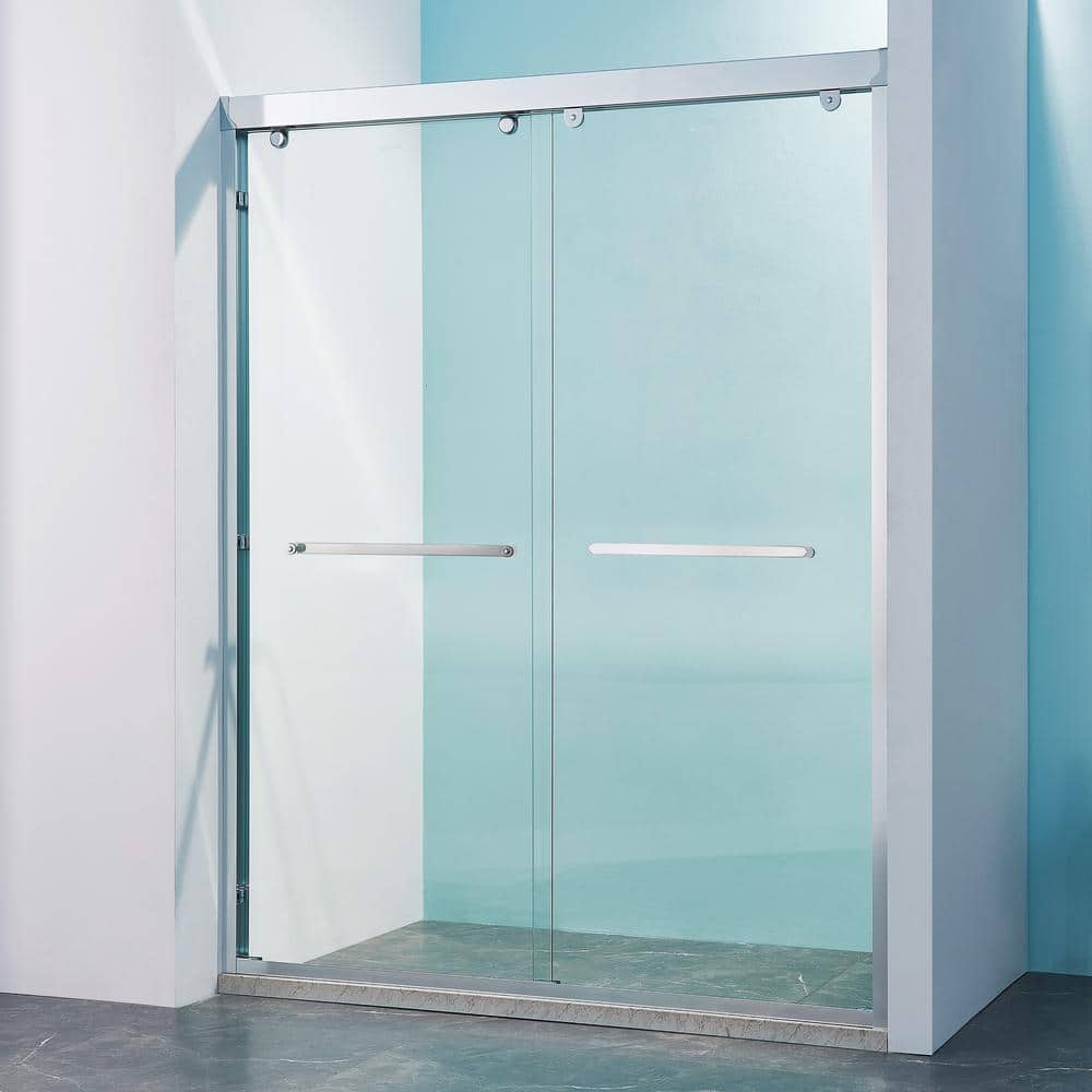 Tenleaf 56 to 60 in. W x 76 in. H Double Sliding Aluminium Alloy Frame Shower Door in Chrome with Clear Glass