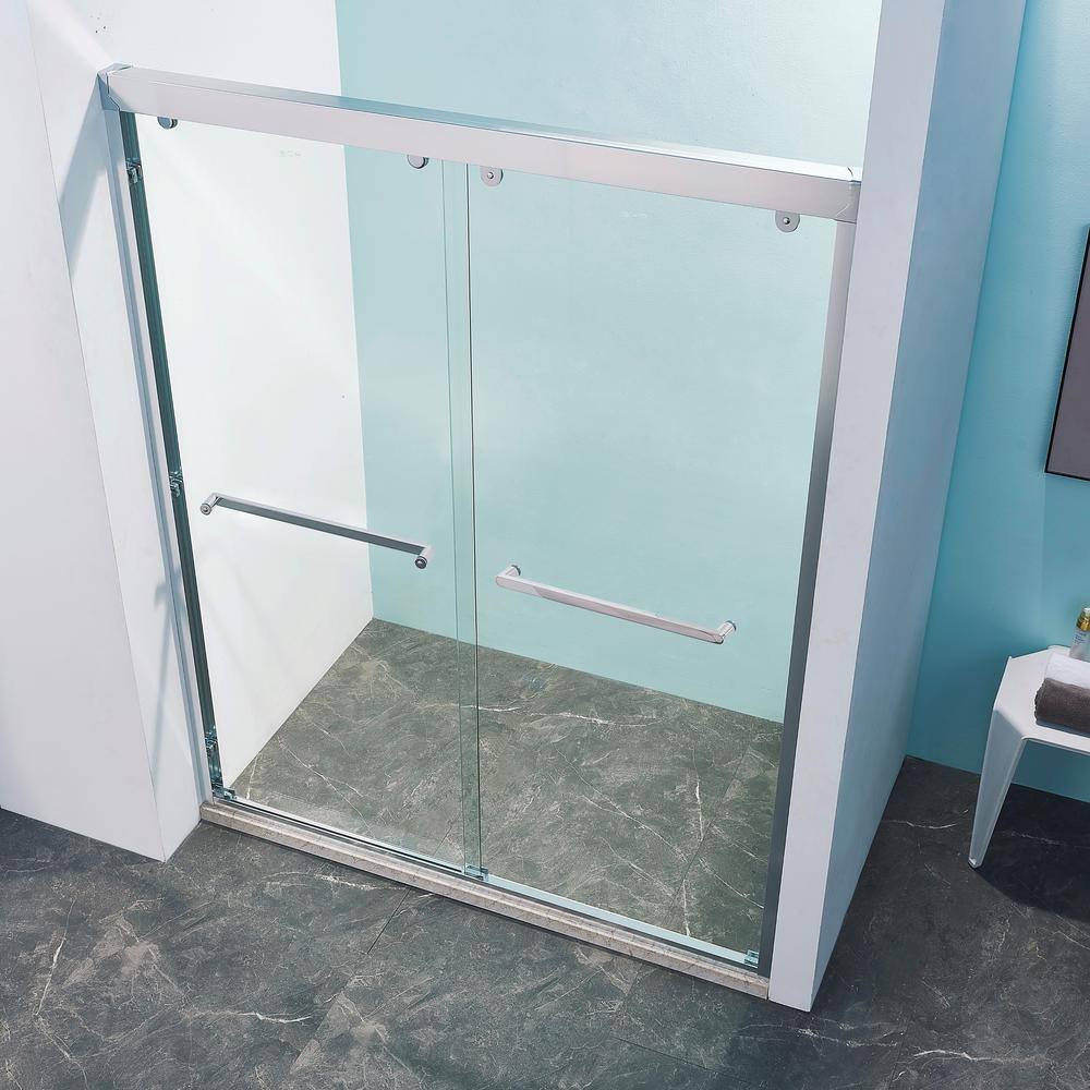 Tenleaf 56 to 60 in. W x 76 in. H Double Sliding Aluminium Alloy Frame Shower Door in Chrome with Clear Glass