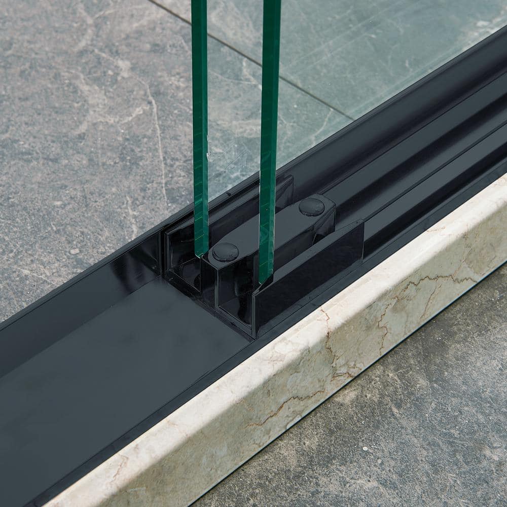 Tenleaf 44 to 48 in. W x 75 in. H Double Sliding Aluminium Alloy Frame Shower Door in Matte Black with Clear Glass