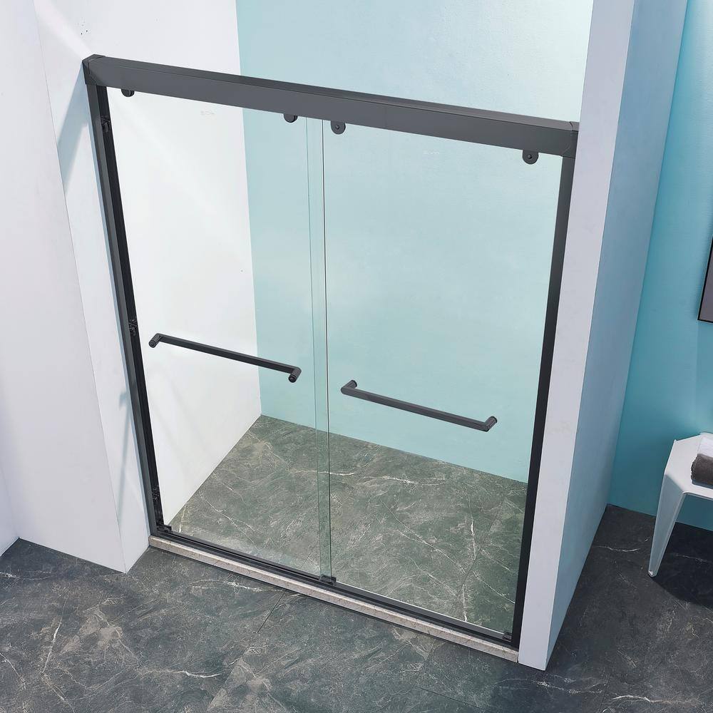 Tenleaf 44 to 48 in. W x 75 in. H Double Sliding Aluminium Alloy Frame Shower Door in Matte Black with Clear Glass