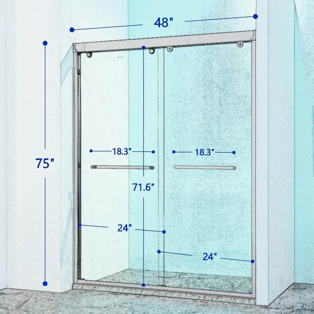 Tenleaf 44 to 48 in. W x 75 in. H Double Sliding Aluminium Alloy Frame Shower Door in Matte Black with Clear Glass