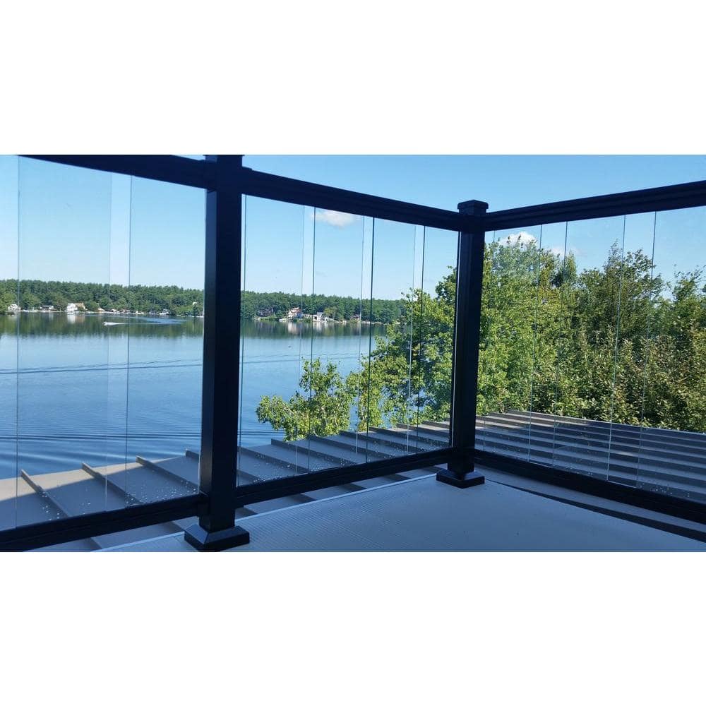 EZ Handrail 3 in. x 3 in. x 38 in. Textured Black Aluminum Post with Welded Base