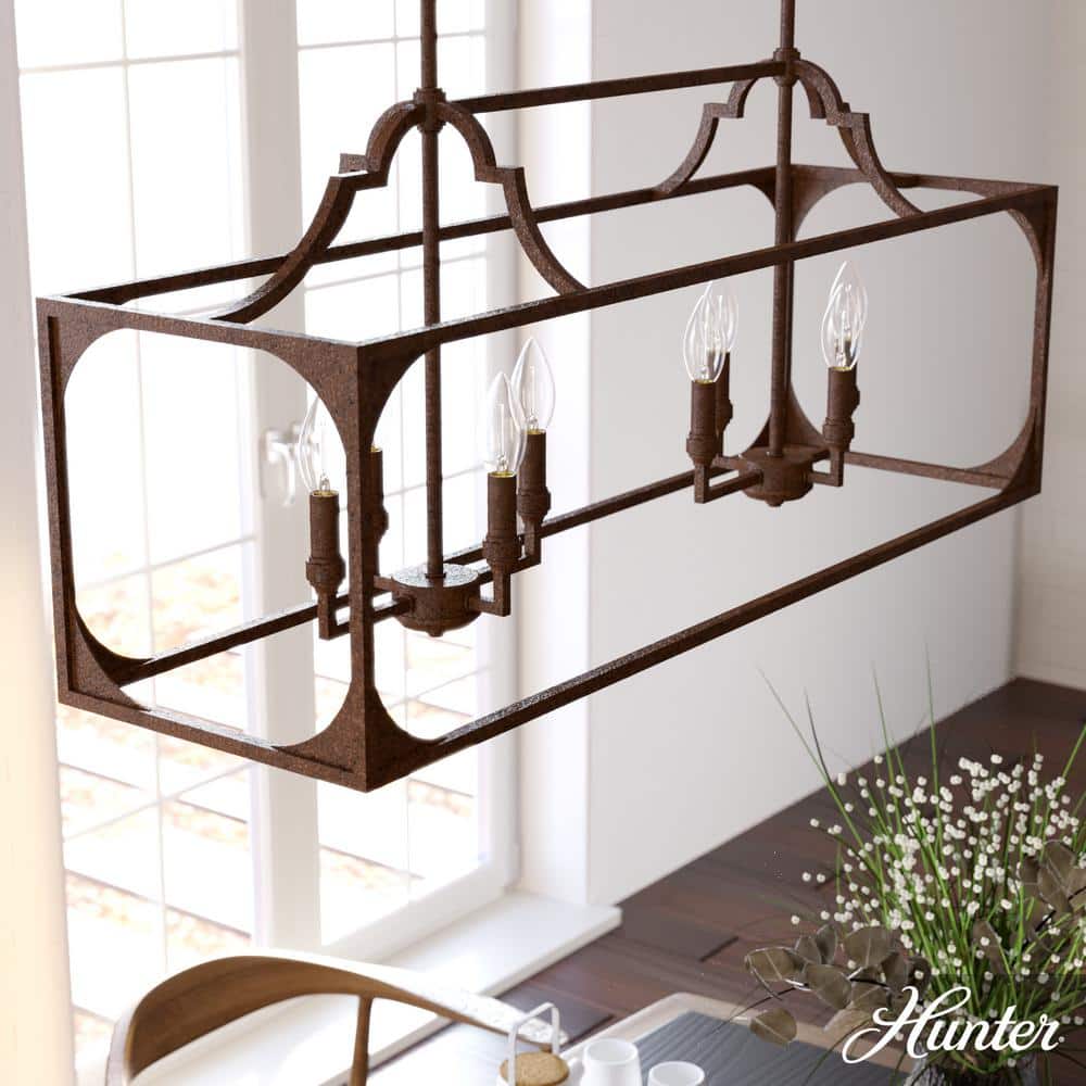 Hunter Highland Hill 8 Light Textured Rust Candlestick Chandelier Kitchen Light