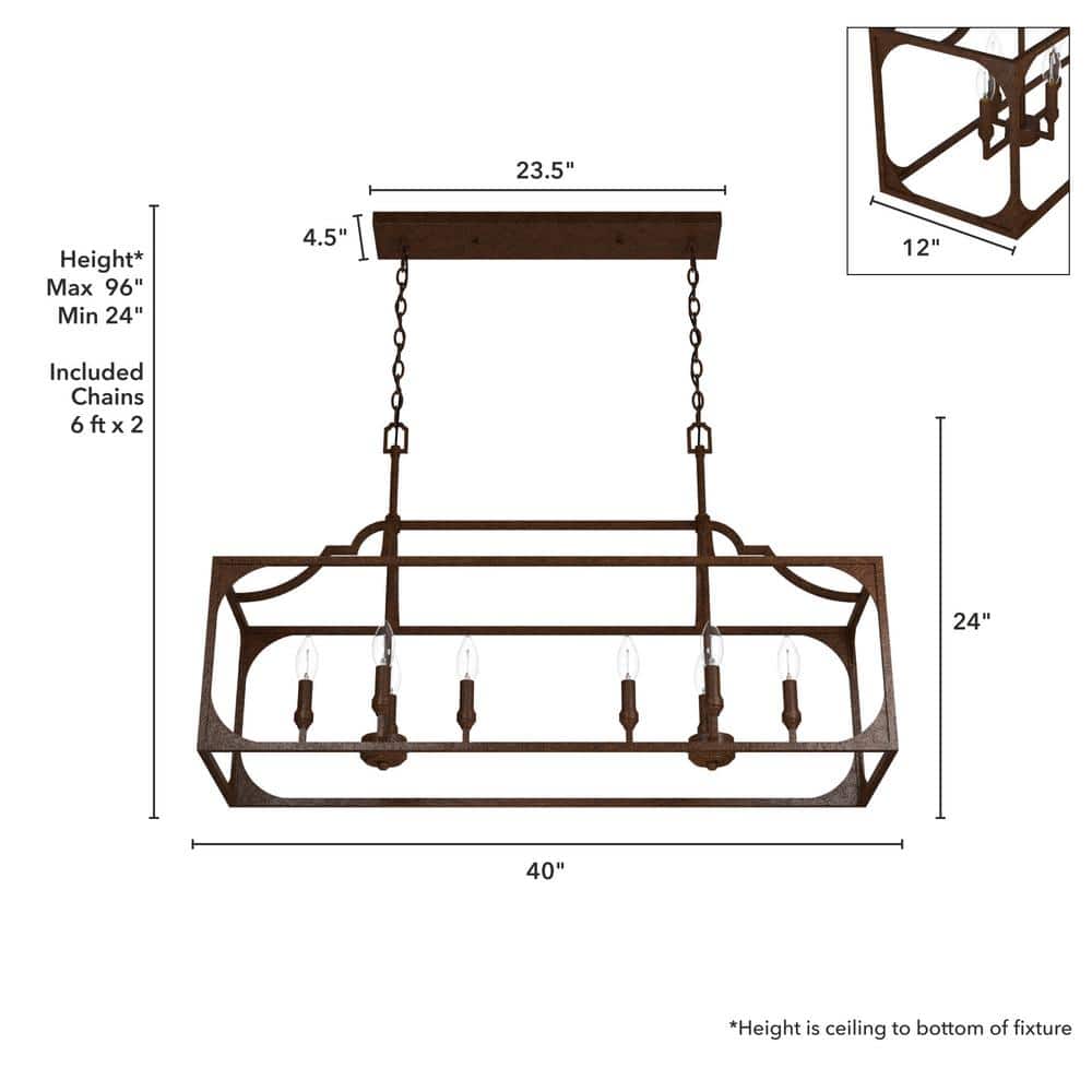 Hunter Highland Hill 8 Light Textured Rust Candlestick Chandelier Kitchen Light