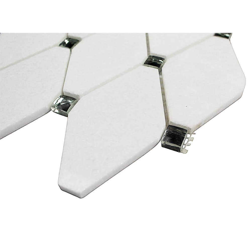 Mirage Lozenge Thassos 11.25 in. x 10.5 in. x 8 mm Marble and Glass Wall Mosaic Tile