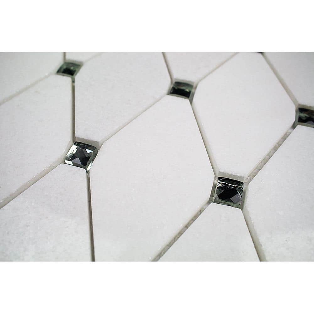 Mirage Lozenge Thassos 11.25 in. x 10.5 in. x 8 mm Marble and Glass Wall Mosaic Tile