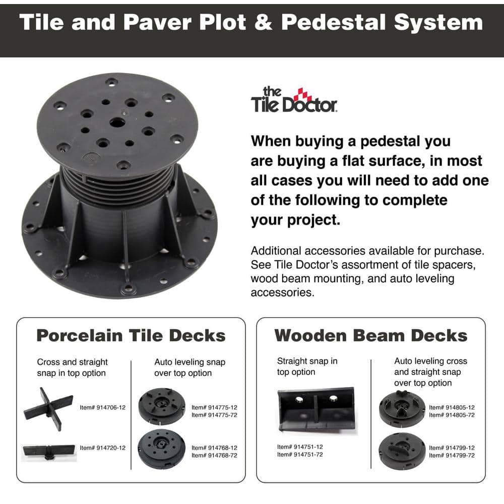The Tile Doctor 914621-60 Plastic Adjustable Pedestal for Tile and Paver Pedestal System Adjusts 1.5-2" (60-Pieces/Box)