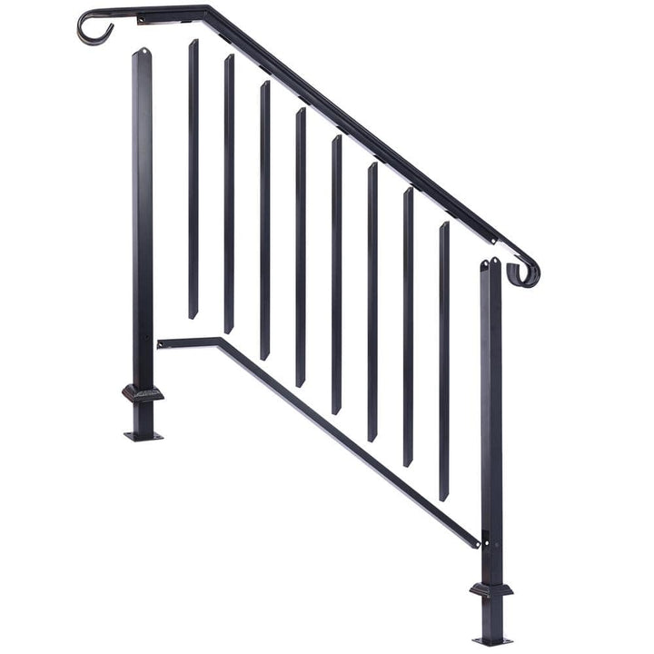 Tidoin 66 in. H x 47 in. W Black Steel Outdoor Stair Railing Kit Fit 3 or 4 Steps