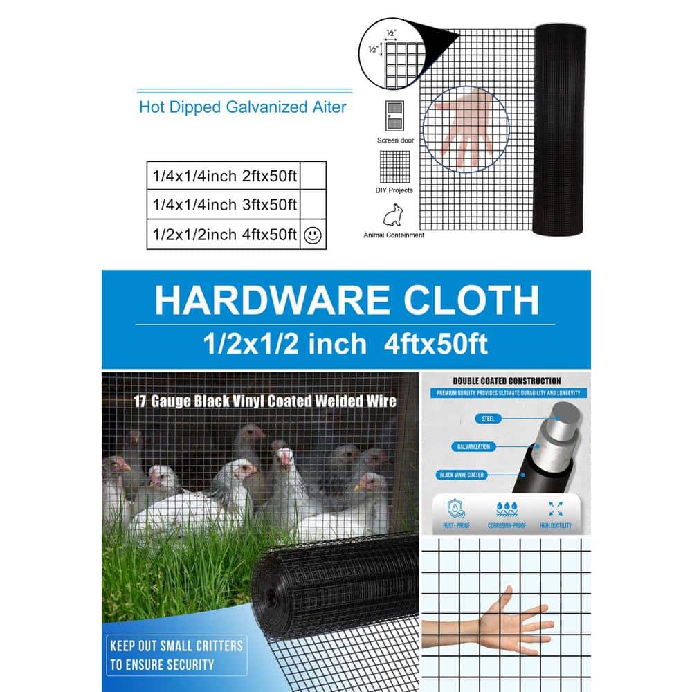 Tidoin 1/2 in. x 4 ft. x 50 ft. 19-Gauge Hardware Cloth Anti-Rust Wire