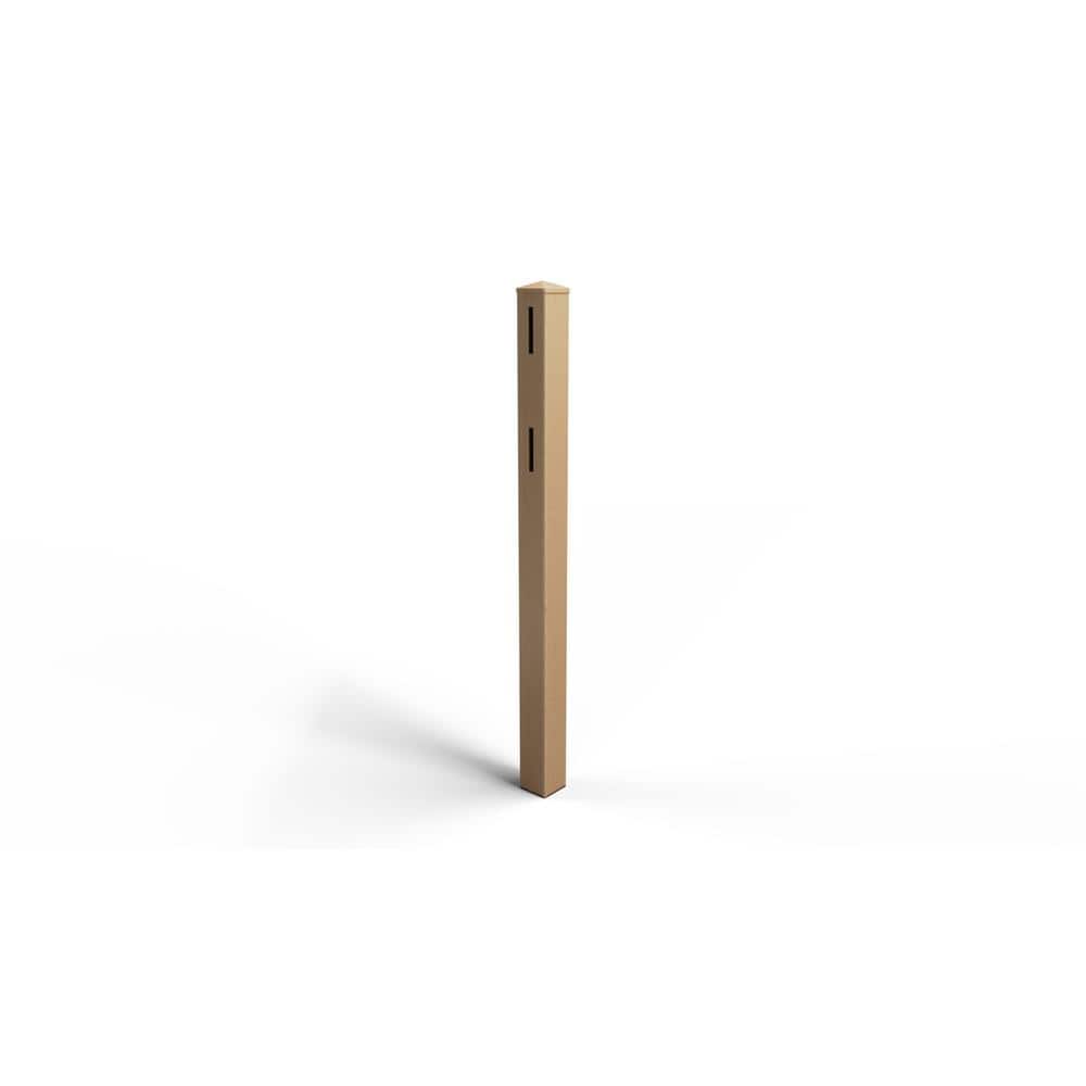 Natures Composites Composite 2-Rail Start/End Post with Post Cap for Traditional Ranch Rail System (5 in. x 5 in. x 50 in. L) Timber Brown