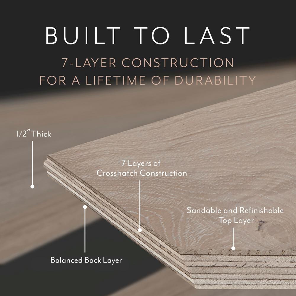 ASPEN FLOORING Timber Wolf White Oak 1/2 in. T x 7.5 in. W Water Resistant Wire Brush Engineered Hardwood Flooring (31.09 sqft/case)