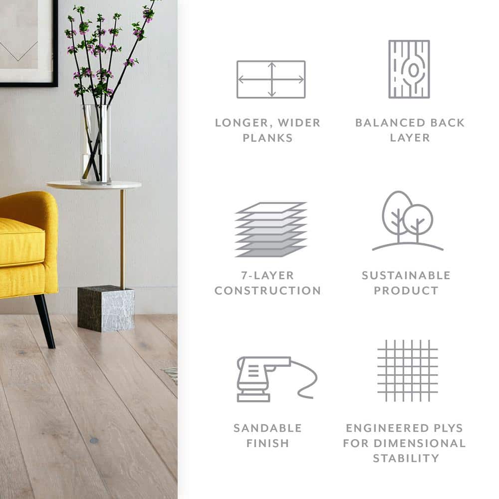 ASPEN FLOORING Timber Wolf White Oak 1/2 in. T x 7.5 in. W Water Resistant Wire Brush Engineered Hardwood Flooring (31.09 sqft/case)