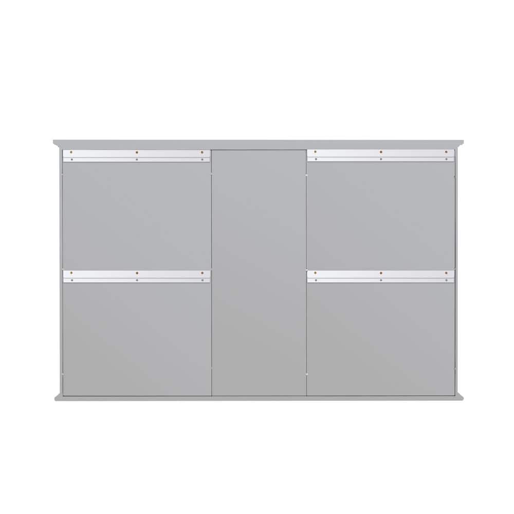 ANGELES HOME 55 in. W x 35 in. H Rectangular Solid Wood Bathroom Medicine Cabinet with Mirror, 2 Soft-Closed Doors, Easy Hang, Gray