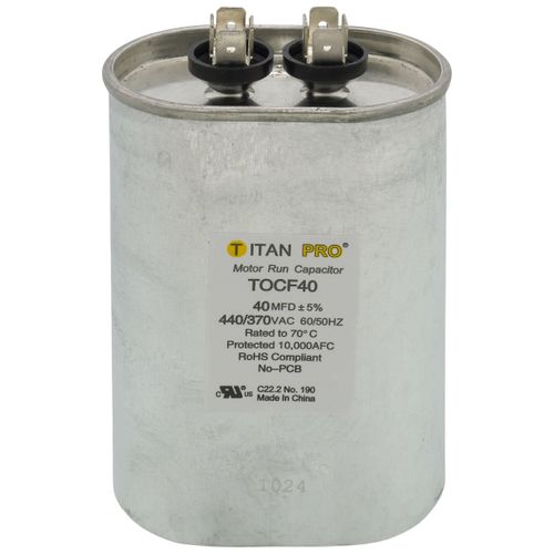 Titan Pro TOCF40 capacitor - front view (Product Type: Capacitor; Voltage: 440/370V)