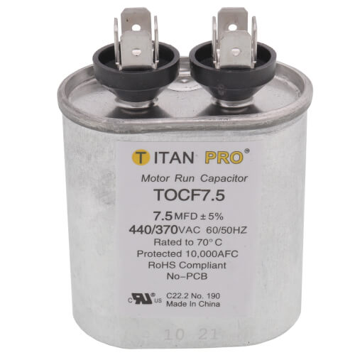 Titan Pro TOCF7.5 capacitor - front view (MFD: 7.5; Product Type: Capacitor)