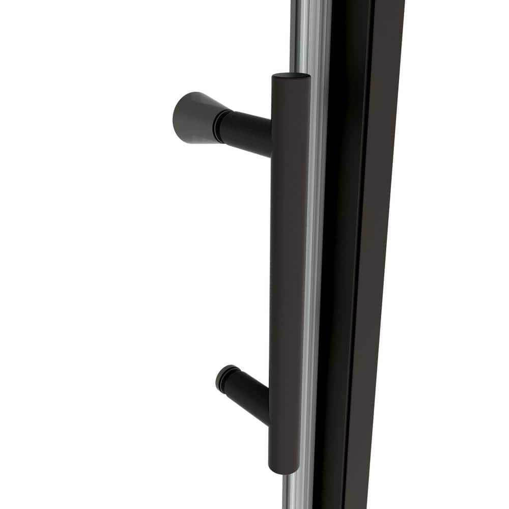 TOOLKISS 44 to 48 in. W x 71 in. H Framed Pivot Shower Door in Black with Clear Glass