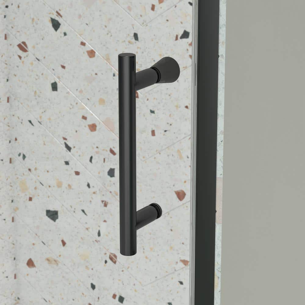 TOOLKISS 44 to 48 in. W x 71 in. H Framed Pivot Shower Door in Black with Clear Glass