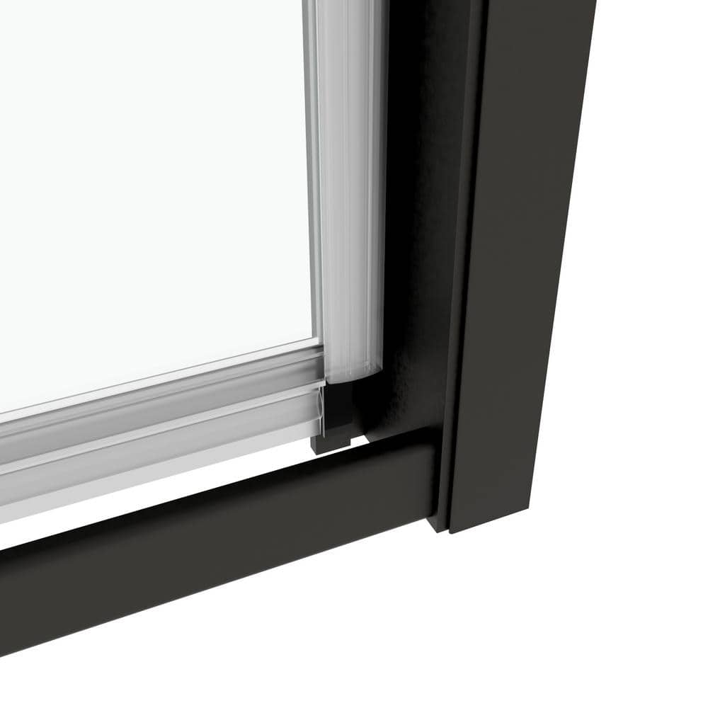 TOOLKISS 44 to 48 in. W x 71 in. H Framed Pivot Shower Door in Black with Clear Glass