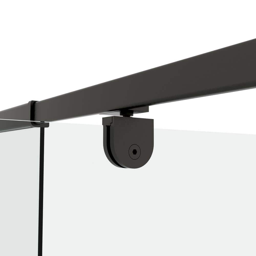 TOOLKISS 44 to 48 in. W x 71 in. H Framed Pivot Shower Door in Black with Clear Glass