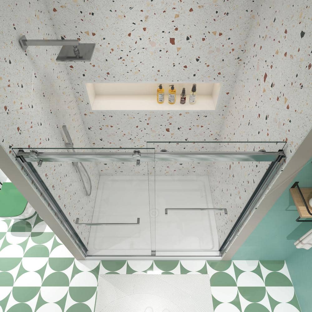 TOOLKISS 56 in.-60 in. W x 74 in. H Sliding Framed Shower Door in Chrome Finish with Clear Glass