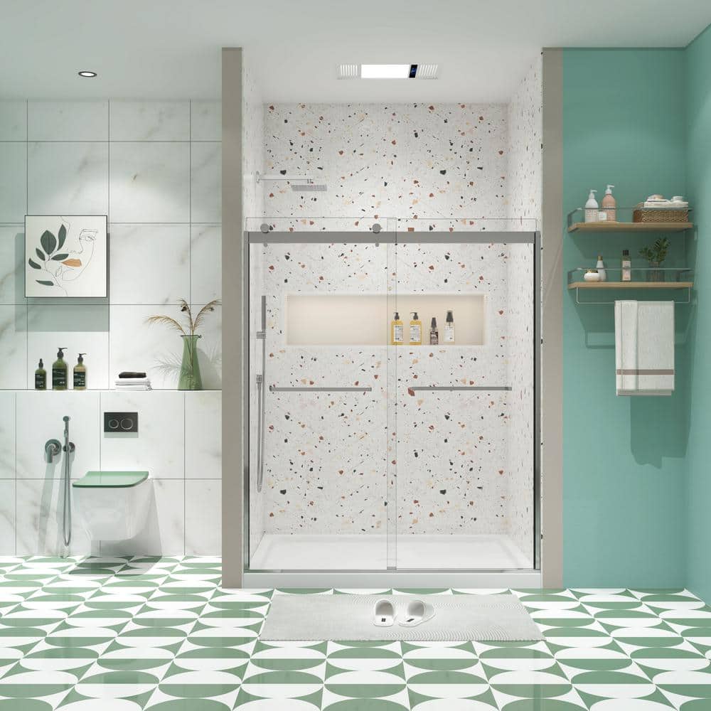 TOOLKISS 56 in.-60 in. W x 74 in. H Sliding Framed Shower Door in Chrome Finish with Clear Glass