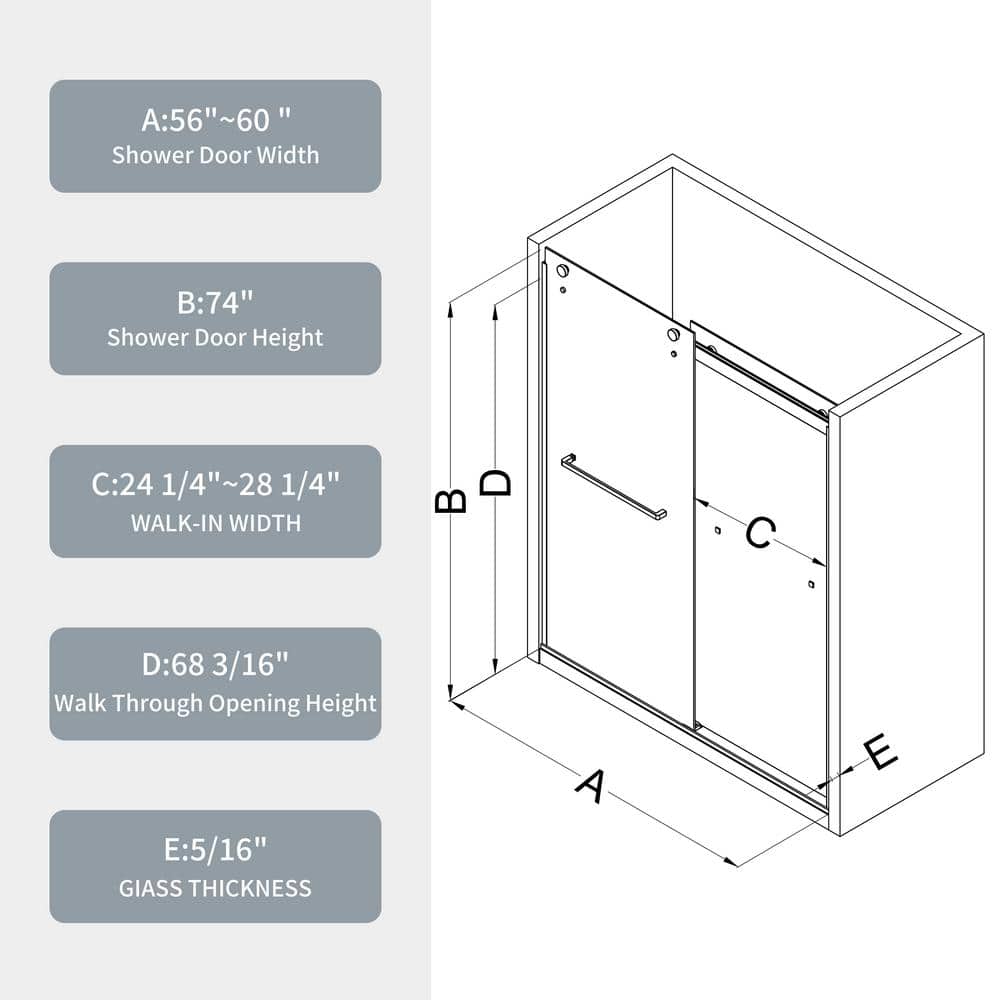 TOOLKISS 56 in.-60 in. W x 74 in. H Sliding Framed Shower Door in Chrome Finish with Clear Glass