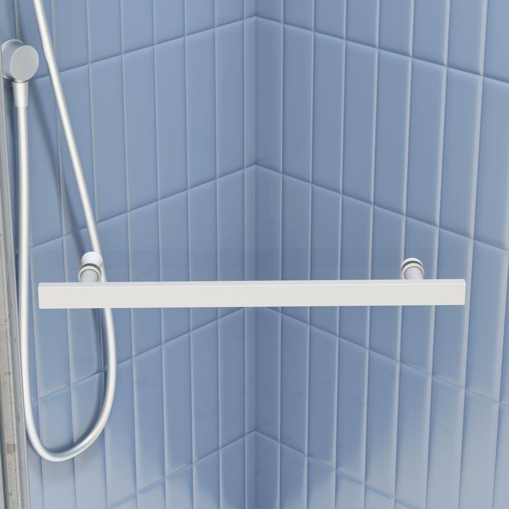 TOOLKISS 34.75 in. W x 72 in. H Neo-Angle Pivot Semi Frameless Corner Shower Enclosure in White with Clear Glass